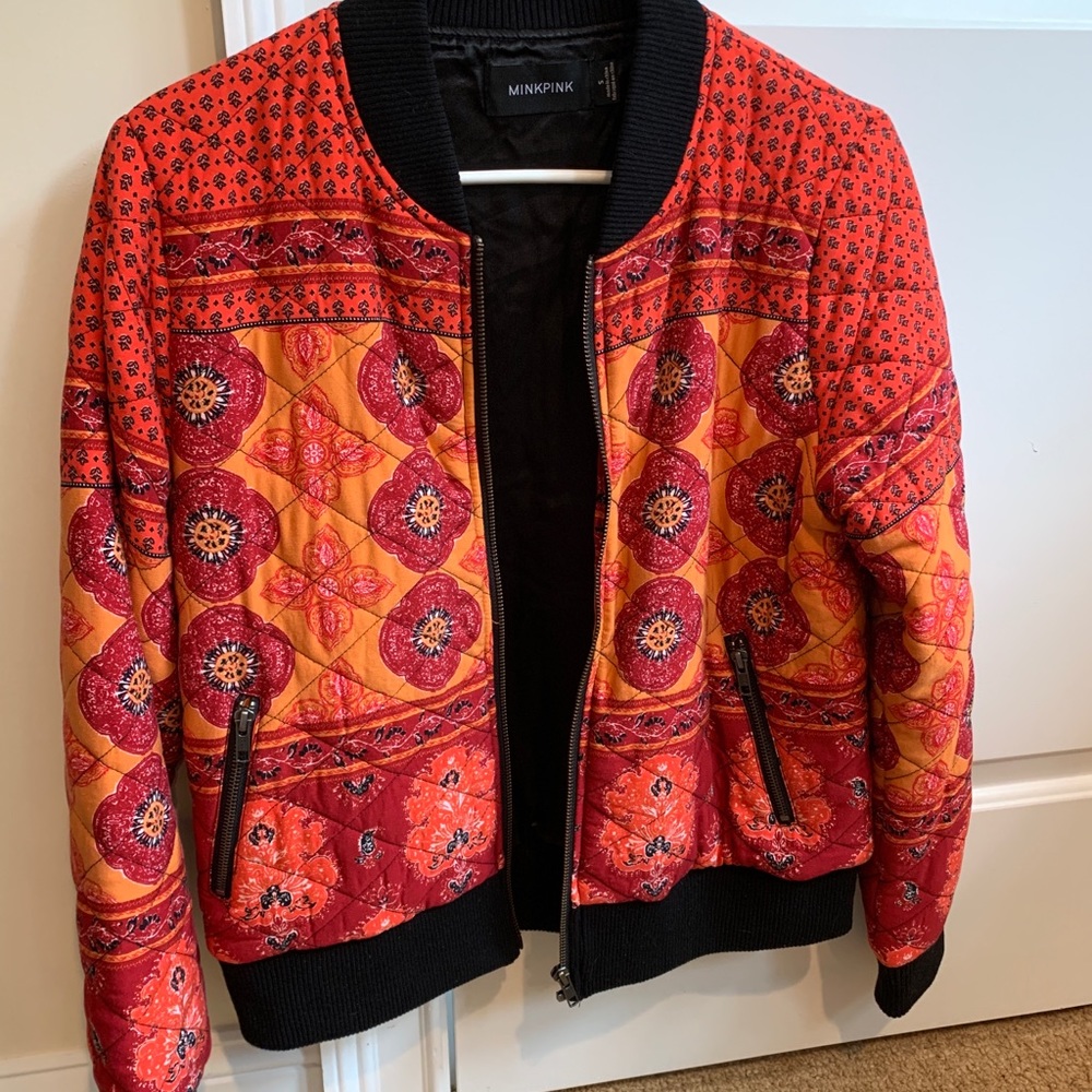 Mink pink Quilted Bomber Jacket